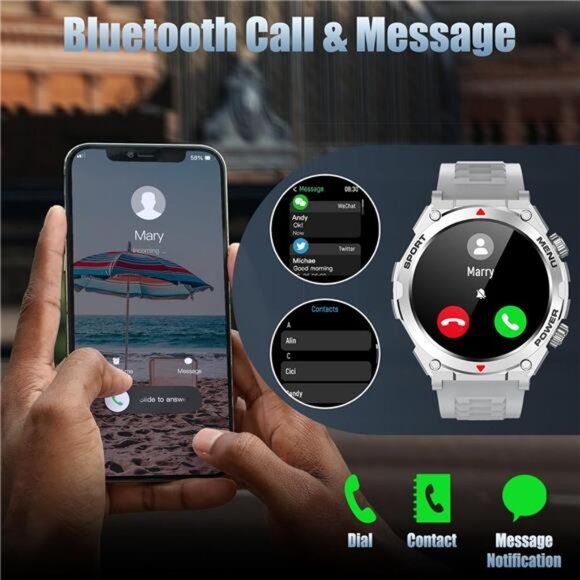 Military Smart Watch, 1.52-Inch Touch Screen Tactical Smartwatch with Text and - Picture 2 of 6